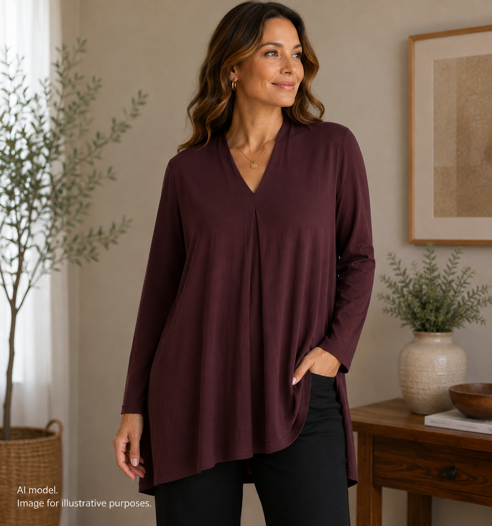 Eileen Fisher Shirt Womens Small Maroon Minimalist Flowy Tencel Longline Tunic